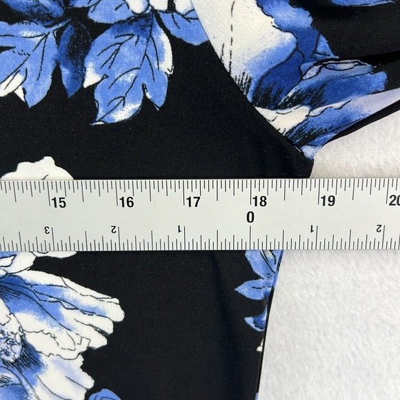 WHBM Knit Dress Sz M Black/Blue V-Neck 3/4 Sleeves Flared Hem Flounce Like New - Picture 9 of 11